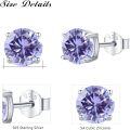 wholesale 925 Sterling Silver Purple Cubic Zirconia Stud Earrings 6mm Round Gemstone  for Women-0-5