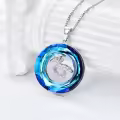 TOUPOP Sterling Silver Blue Crystal Horse Pendant Necklace-0-2