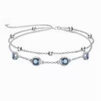 wholesale 925 Sterling Silver Birthstone Anklet Bracelets for Women Gifts-12-Blue Topaz Bracelet 7\"-9\"
