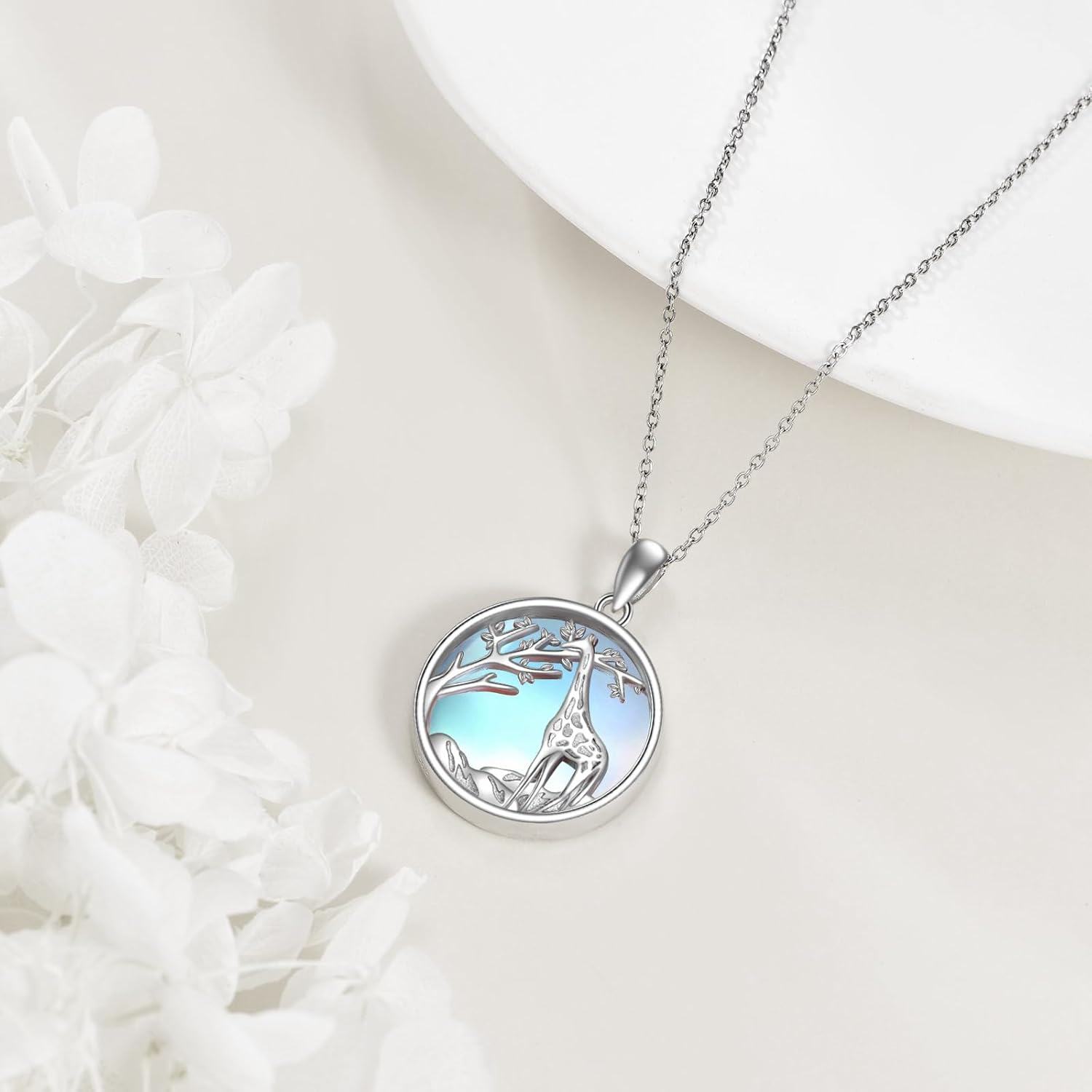 Sterling Silver Moonstone Turquoise Abalone Animal Necklace Cute Jewelry Gift-0-5