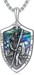 wholesale 925 Sterling Silver Saint Christopher Shield Shape Abalone Shell Religious Pendant Necklace -0-0
