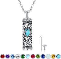 wholesale Sterling Silver Urn Necklace Cremation Ashes Pendant Memorial Jewelry for Women Men Girls Boys-Tree of life-L-December-Turquoise