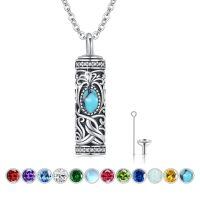 wholesale 925 Sterling Silver Urn Necklace Cremation Ashes Pendant Memorial Jewelry for Women Men Girls Boys-Tree of life-L-December-Turquoise