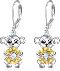wholesale 925 Sterling Silver Monkey with Sunflower Leverback Earrings for Women Girls Gifts 4cm Long-0-0