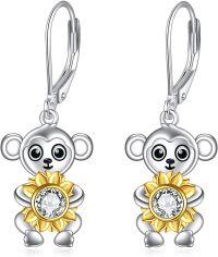 wholesale 925 Sterling Silver Monkey with Sunflower Leverback Earrings for Women Girls Gifts 4cm Long-Monkey