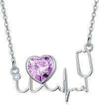 wholesale 925 Sterling Silver Birthstone Stethoscope Necklace Nurse Doctor Gift-6-June Birthstone