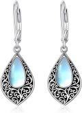 wholesale Sterling Silver Filigree Moonstone Teardrop Earrings for Women, Hypoallergenic Leverback Dangle Jewelry Gift-0-0