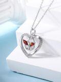 wholesale 925 Sterling Silver Red Crystal Heart & Butterfly Pendant Necklace for Women Gifts-0-2