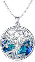 wholesale TOUPOP Tree Of Life Necklace For Women 925 Sterling Silver Moon Pendant Necklace With Blue Crystal Jewellery Gifts For Wife Girlfriend Sister Daughter Birthday Gifts Christmas Gifts Mother's Day Gift -0-0