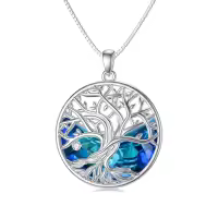 TOUPOP Sterling Silver Blue Crystal Moon Pendant Necklace-undefined