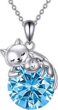 wholesale 14K Gold Pink Crystal Black Cat Pendant Necklace for Women Cats Lover-A-Two Cat 12