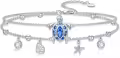 wholesale 925 Sterling Silver Adjustable Ankle Bracelet Wholesale w/Sea Turtle & Shell Charm-0-0
