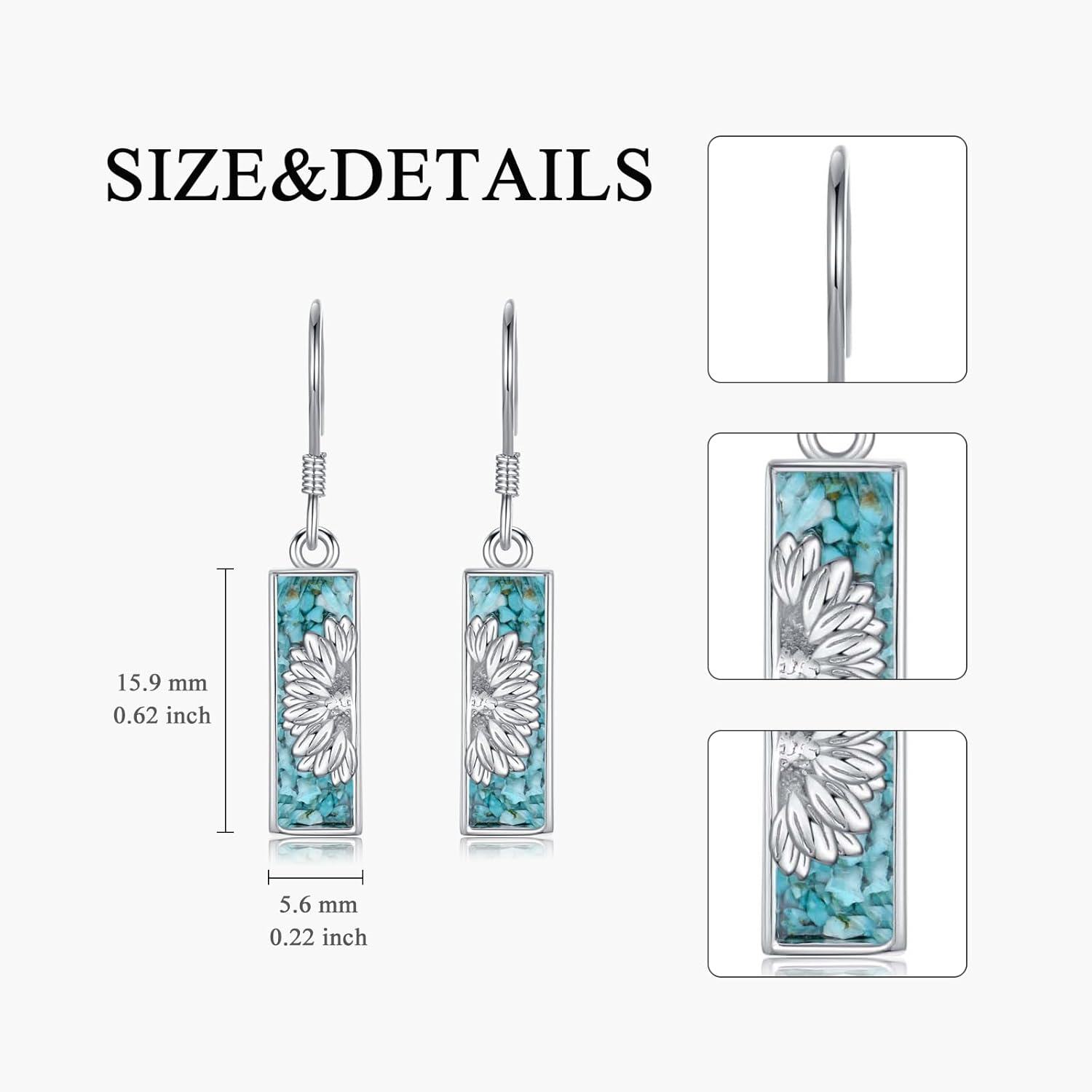 925 Sterling Silver Turquoise Flower Drop Earrings-0-4