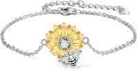 wholesale 925 Sterling Silver Sunflower Bee Charm Bracelet for Women-Bee