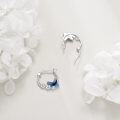wholesale 925 Sterling Silver Butterfly Flower Hoop Earrings with Blue Crystal and White Daisy Accents-0-2