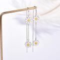 wholesale 925 Sterling Silver White Daisy Flower Long Chain Drop Earrings Platinum Plated-0-1