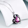 wholesale 925 Sterling Silver Pink Crystal Heart Penguins Pendant Necklace for Women-0-2