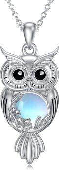 wholesale 925 Sterling Silver Blue Moonstone Owl Pendant Necklace with Chain-0-0