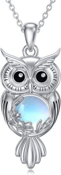 wholesale 925 Sterling Silver Blue Moonstone Owl Pendant Necklace with Chain-Owl Moonstone