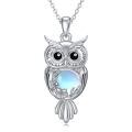 wholesale 925 Sterling Silver Blue Moonstone Owl Pendant Necklace with Chain-0-0