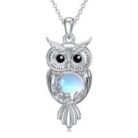 wholesale 925 Sterling Silver Blue Moonstone Owl Pendant Necklace with Chain-Owl Moonstone