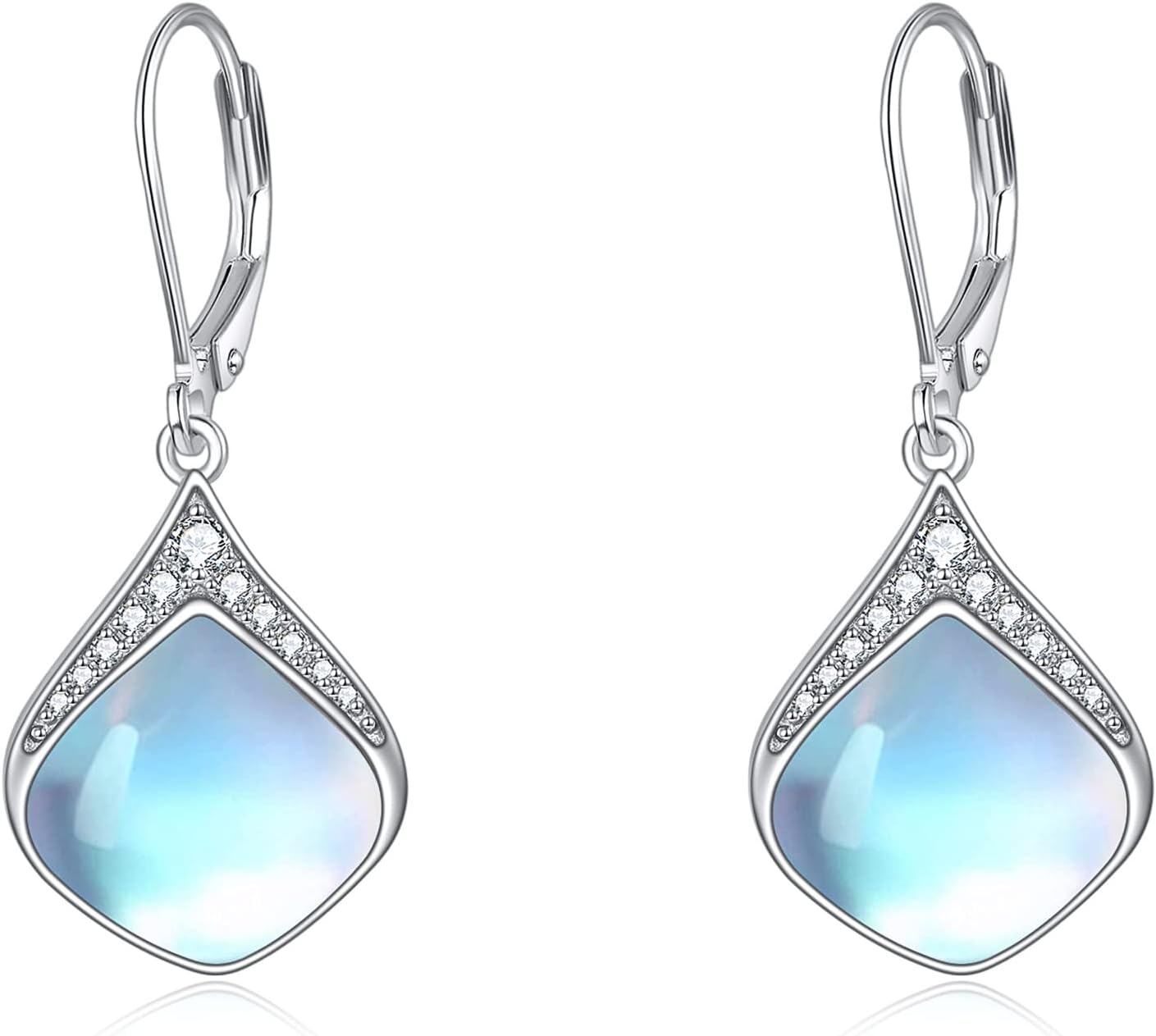Sterling Silver Celtic Teardrop Filigree Earrings Jewelry Gifts for Women-Moonstone teardrop earrings with cz