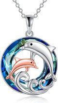 wholesale 925 Sterling Silver Blue Crystal Dolphins Pendant Necklace s for Women-0-0