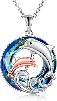 wholesale 925 Sterling Silver Blue Crystal Dolphins Pendant Necklace s for Women-A-Dolphin Necklace