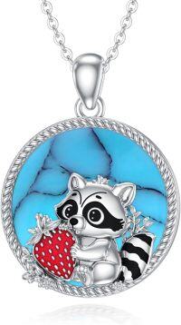wholesale 925 Sterling Silver Turquoise Stone Raccoon Pendant Necklace s for Women and Girls-Turquoise Raccoon
