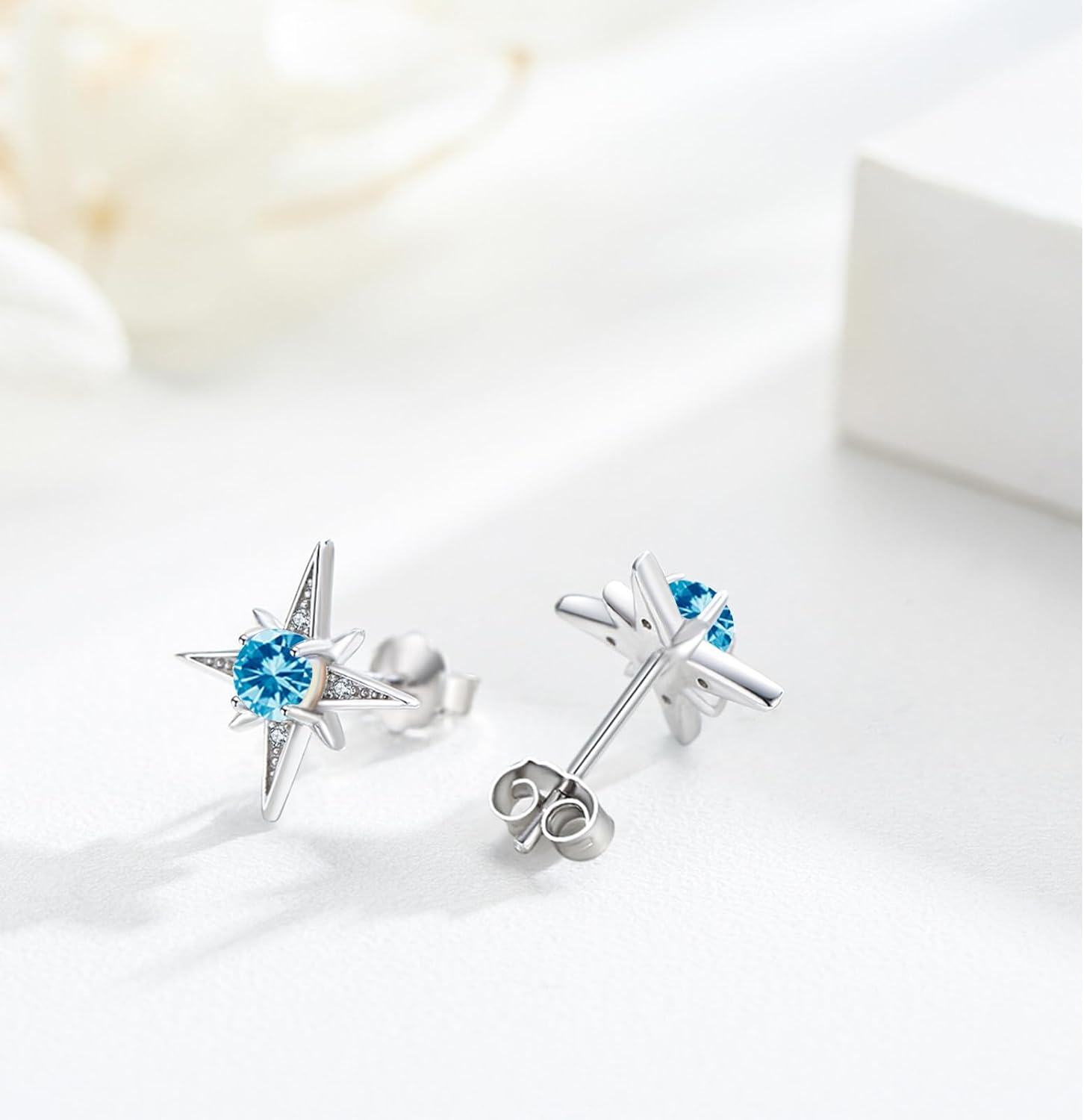  Sterling Silver Moonstone Birthstone Opal Star Planet Panda Whale Heart Earrings for Women -0-2