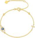 wholesale 14K Gold Evil Eye Cross Charm Adjustable Bracelet (6-9)-0-0
