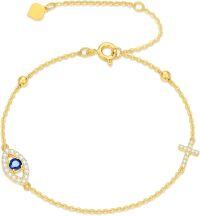 wholesale 14K Gold Evil Eye Cross Charm Adjustable Bracelet (6-9)-Evil Eye B