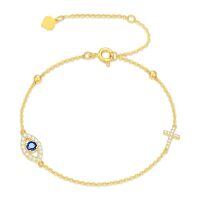 wholesale 14K Gold Evil Eye Cross Charm Adjustable Bracelet (6-9)-Evil Eye B