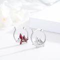 wholesale 925 Sterling Silver Cardinal Bird Red Enamel Branches Huggie Hoop Earrings-0-2