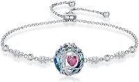 wholesale 925 Sterling Silver Austrian Crystal Tree of Life Birthstone Bracelet for Women-07-Jul-Ruby