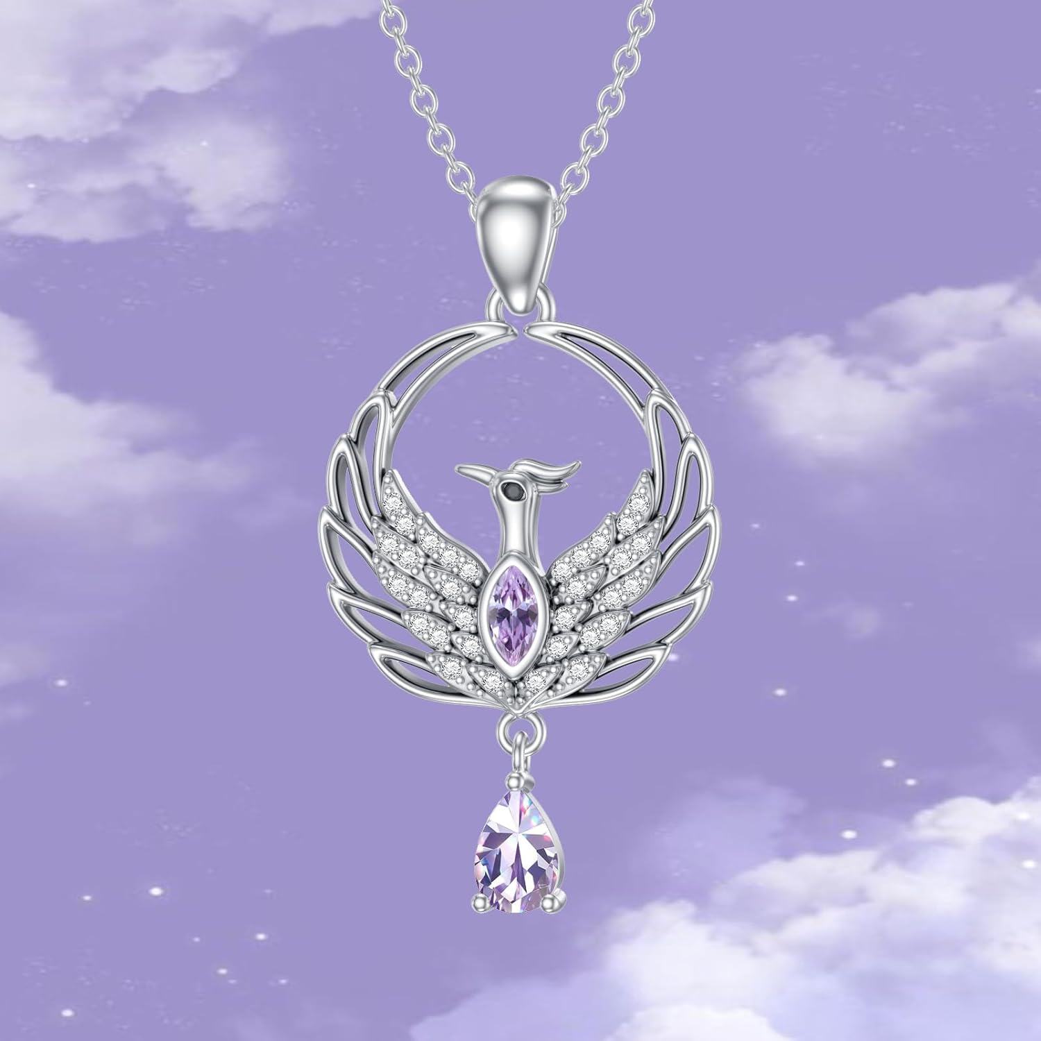 Metal Synthetic Stone Phoenix Necklace Nirvana Rebirth Pendant Gift for Women-0-4
