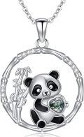 wholesale 925 Sterling Silver Panda Bamboo Heart Pendant Necklace with Green Stone and Cubic Zirconia Accents-0-0
