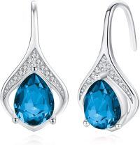 wholesale 925 Sterling Silver Birthstone Teardrop Leverback Dangle Earrings-blue topaz