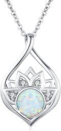wholesale 925 Sterling Silver Opal & Zircon Lotus Necklace, 18+2 Chain, Elegant Gift for Women-0-0