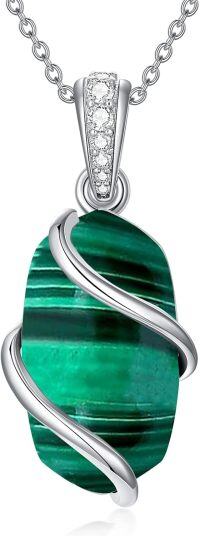 wholesale 925 Sterling Silver Malachite Pendant Necklace - 1.15 Inch Green Stone on 18+2 Inch Chain, Lead & Nickel Free, Gift Box-A-Malachite