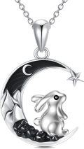 wholesale 925 Sterling Silver Crescent Moon Rabbit Star Black Crystal Necklace Pendant-0-0