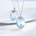 wholesale 925 Sterling Silver Blue Moonstone Tree of Life Lotus Vine Locket Shell Pendant Necklace-0-3