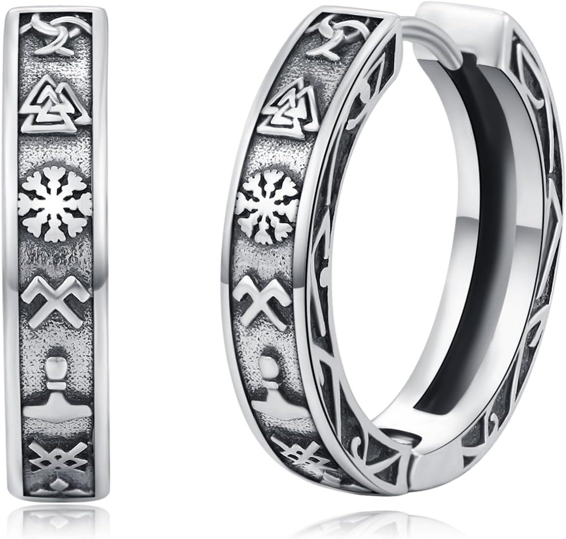  Sterling Silver Cross Viking Hoop Earrings for Men Father s Day Gift for Dad Husband -Viking Hoop Earrings 008(Viking Elements)