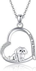 wholesale 925 Sterling Silver Shih Tzu Heart Pendant Necklace Animal Jewelry Birthday Gifts for Women-0-0