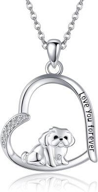 wholesale 925 Sterling Silver Shih Tzu Heart Pendant Necklace Animal Jewelry Birthday Gifts for Women-Shih Tzu-White Gold