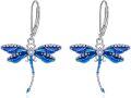 wholesale 925 Sterling Silver Blue Enamel Dragonfly Drop Earrings for Women Girls  4cm Long-0-0