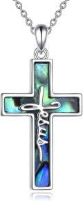 wholesale 925 Sterling Silver Abalone Shell Cross Pendant with Jesus Crucifix Necklace Christian Faith Jewelry for Women Girls 45cm Chain Length-0-0