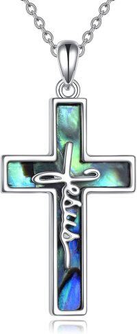 wholesale 925 Sterling Silver Abalone Shell Cross Pendant with Jesus Crucifix Necklace Christian Faith Jewelry for Women Girls 45cm Chain Length-Jesus