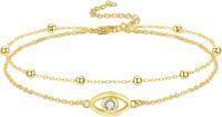 wholesale Gold 925 Sterling Silver Crystal Evil Eye Daisy Sunflower Butterfly Anklet-Gold Evil Eye Anklet