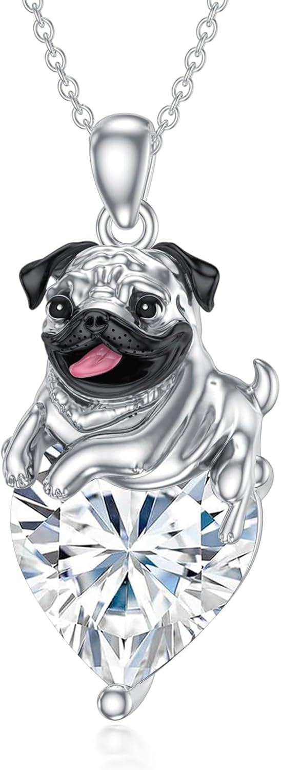 925 Sterling Silver Birthstone Pug Necklace for Women Dog Lovers-0-0